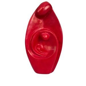 Red Stone Abstract Sculpture Mother Child Hand carved Heavy 7.9 Pounds